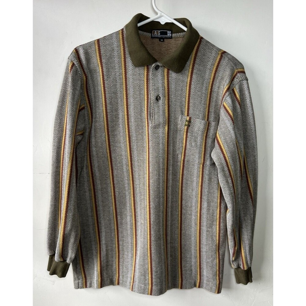 DAKS London Striped Brown Yellow Long Sleeve Button-Up Shirt Men Medium